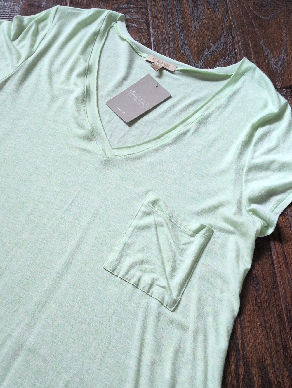ANTHRO I NWT Short Sleeve Mint Green V-Neck Pocket Tee Shirt Top by Bordeaux, L